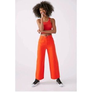 Red UO BDG High & Wide Jean. Worn and show some fading in pictures.